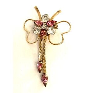 Vintage Star-Art 1/20 12K GF Pink & Clear Rhinestone Brooch & Pendant Gold Tone